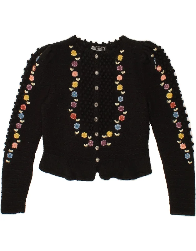 Last Chance VINTAGE Womens Crop Cardigan Sweater EU 38 Medium Black Floral New Wool
