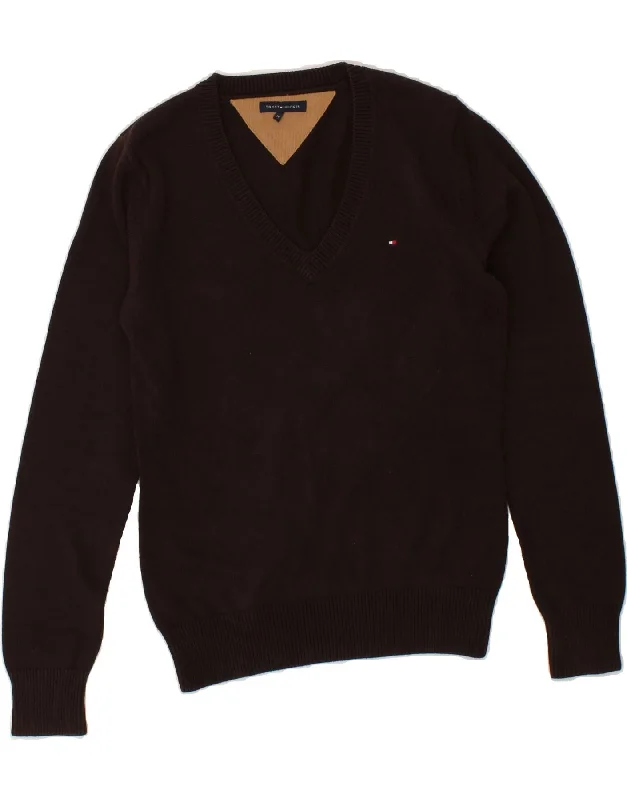 Extra Discounts TOMMY HILFIGER Womens V-Neck Jumper Sweater UK 12 Medium Brown Cotton