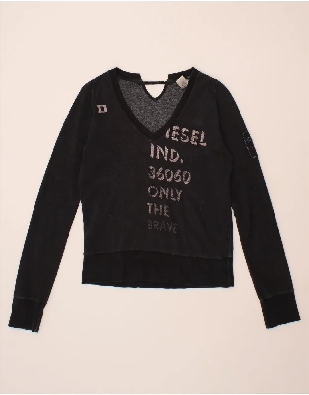 New Markdowns DIESEL Womens Graphic Sweatshirt Jumper UK 14 Large Black Cotton