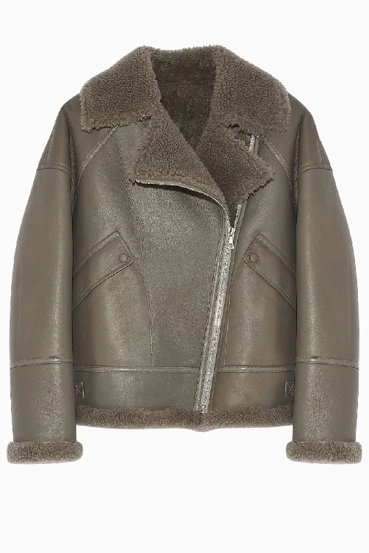 Year-End Clearance Yves Salomon Shearling Longline Bomber Jacket - Ombre Grey