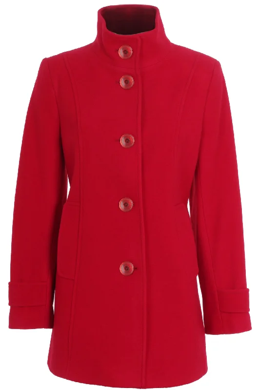 Online Only Busy Clothing Womens Red Wool Blend High Neck Coat