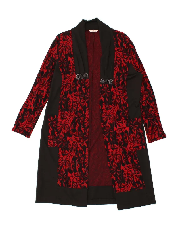 Seasonal Sale VINTAGE Womens Longline Cardigan Sweater UK 16 Large Black Floral