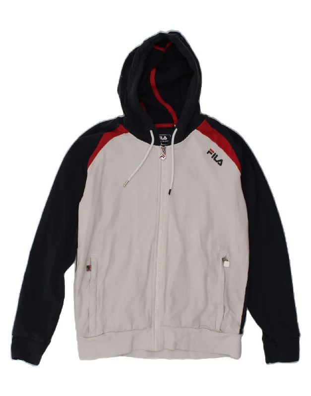 Buy Now FILA Womens Zip Hoodie Sweater UK 16 Large Black Colourblock Cotton