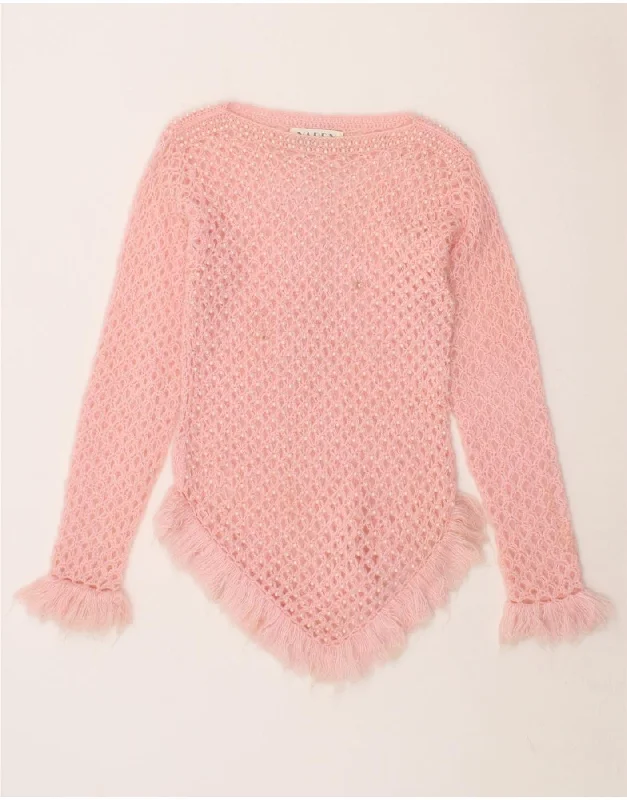 Early Access VINTAGE Womens See Through Boat Neck Jumper Sweater UK 10 Small Pink