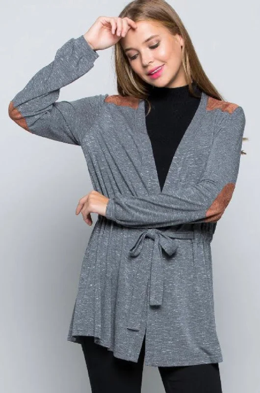 Unmissable Offer Gray Suede Patch Cardigan