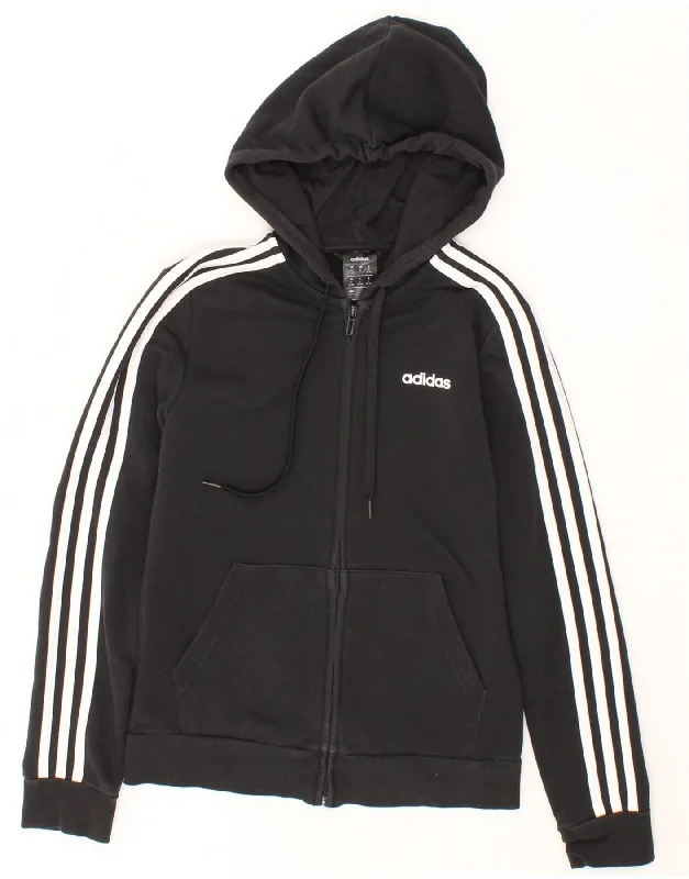 Lowest Price ADIDAS Womens Zip Hoodie Sweater UK 8/10 Small Black Cotton