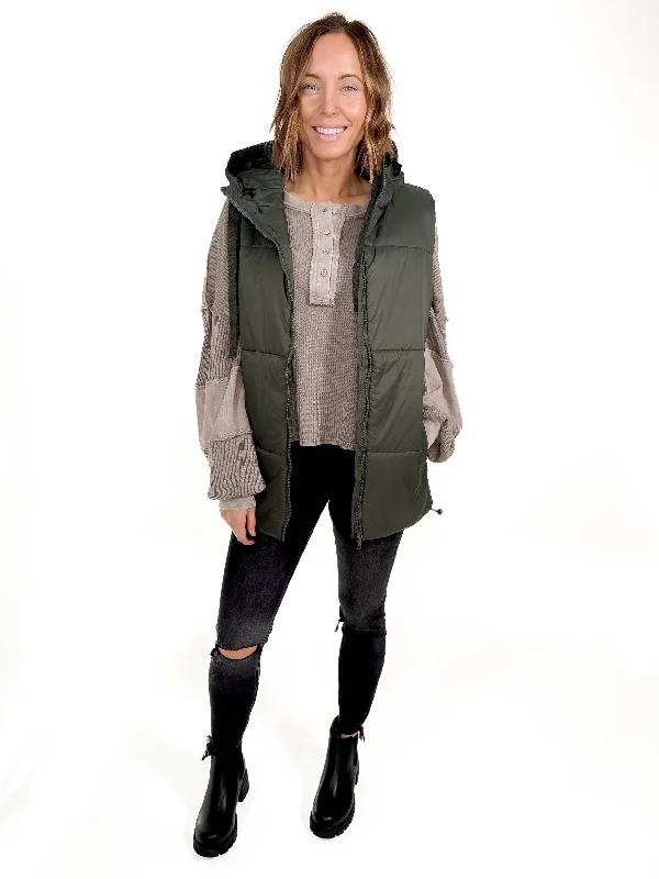 Anniversary Sale MONO B In The Pines Puffer Vest- OLIVE