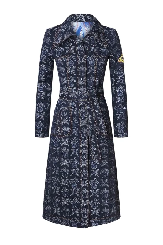 Major Savings Etro Cherry Jacquard Denim Trench Dress - Navy Blue