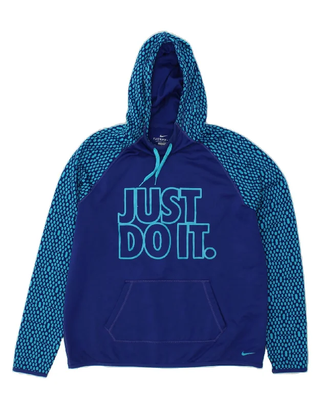 Savings Event NIKE Womens Therma-Fit Graphic Hoodie Jumper UK 16 Large Navy Blue Spotted