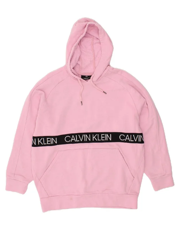 Mega Sale CALVIN KLEIN Womens Oversized Hoodie Jumper UK 10 Small Pink Colourblock