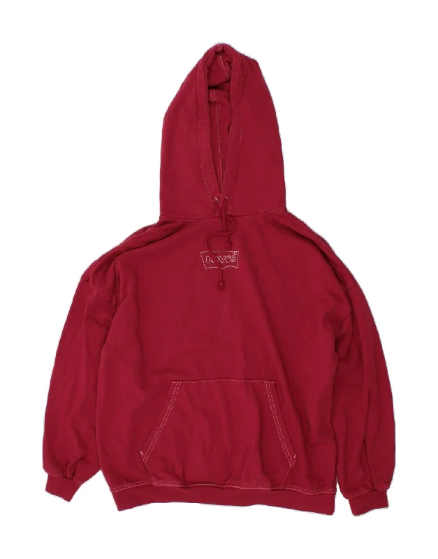 Act Fast LEVI'S Womens Oversized Hoodie Jumper UK 10 Small Burgundy Cotton