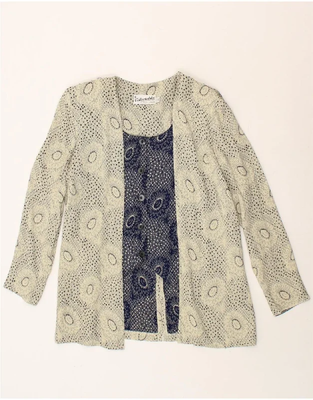 Lowest Prices RICHARD ROBERTS Womens Cardigan Top UK 16 Large Beige Floral Acetate