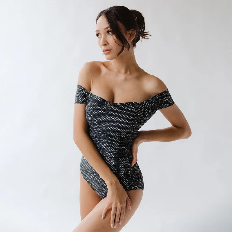 Take Advantage The Midnight Dash Off Shoulder One-Piece Swimsuit
