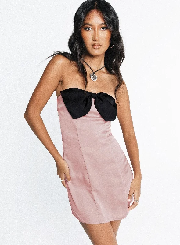 YEAR-End Sale Kesy Bow Tie Mini Dress Pink / Black