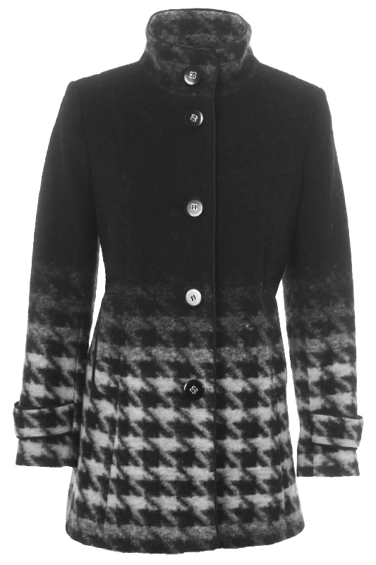 Price Meltdown Busy Clothing Womens Black & White Wool Blend Dog Tooth High Neck Coat