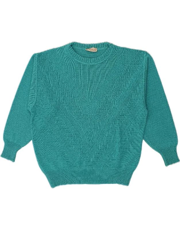 Holiday Sale VINTAGE Womens Crew Neck Jumper Sweater IT 56 4XL Turquoise Cotton