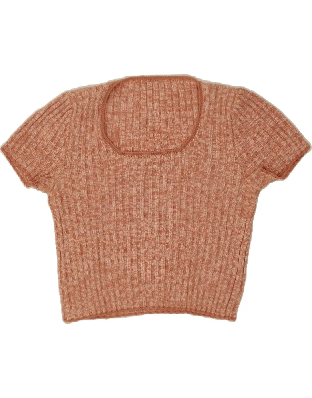 Last Chance VINTAGE Womens Crop Boat Neck Jumper Sweater UK 12 Medium Brown