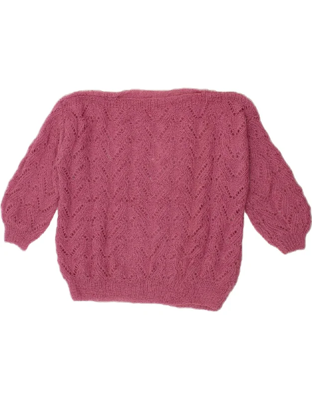 Early Access VINTAGE Womens 3/4 Sleeve Boat Neck Jumper Sweater UK 20 2XL Pink