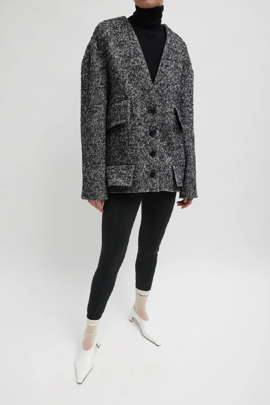 Huge Discounts Tibi Boucle Tweed Cardigan Coat - Black/ Ivory Multi