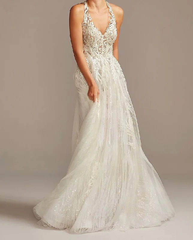 Massive Deals Galina SWG841 Floral AppliquÃ© Open Back Tulle