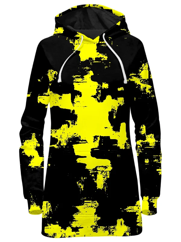 Limited Time Offer Black and Yellow Abstract Hoodie Dress