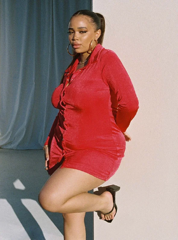 Special Price Elody Long Sleeve Mini Dress Red Curve