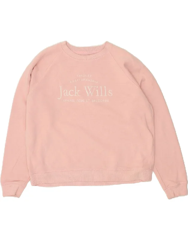 Lowest Price JACK WILLS Womens Oversized Graphic Sweatshirt Jumper UK 16 Large Pink