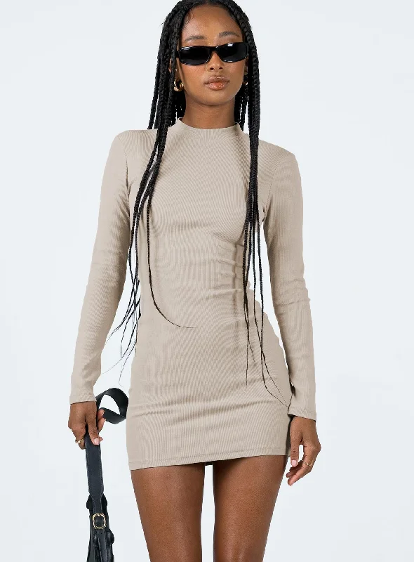 Daily Deals Diani Long Sleeve Mini Dress Beige