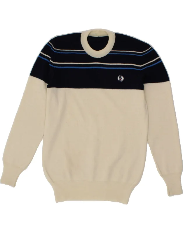 Exclusive Savings VINTAGE Womens Crew Neck Jumper Sweater UK 12 Medium Off White Colourblock
