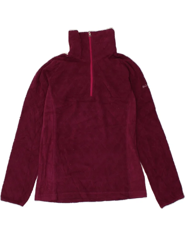 Shop and Save COLUMBIA Womens Zip Neck Fleece Jumper UK 10 Small Maroon Colourblock