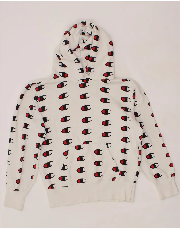 Price Fest CHAMPION Womens Oversized Graphic Hoodie Jumper UK 6 XS White