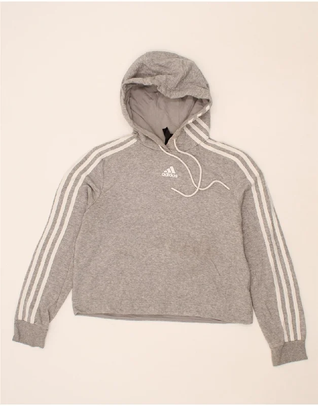 Discount Deals ADIDAS Womens Crop Oversized Hoodie Jumper UK 8/10 Small Grey Cotton
