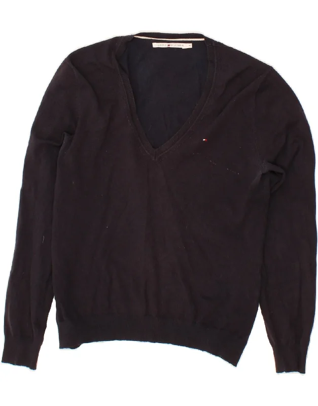 Instant Discount TOMMY HILFIGER Womens V-Neck Jumper Sweater UK 12 Medium Navy Blue Cotton