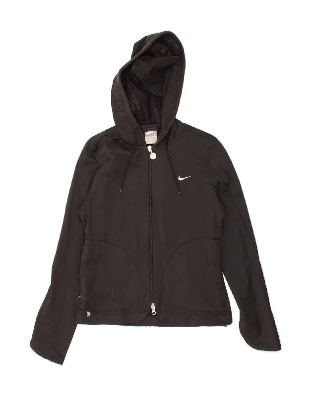 Online Only NIKE Womens Zip Hoodie Sweater UK 8/10 Small Black Cotton