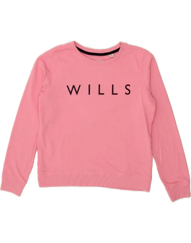 Amazing Deals JACK WILLS Womens Graphic Hoodie Jumper UK 14 Medium Pink Cotton
