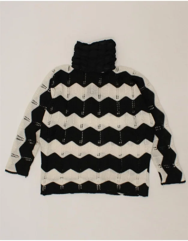 Deal Dash VINTAGE Womens Roll Neck Jumper Sweater UK 16 Large Black Chevron